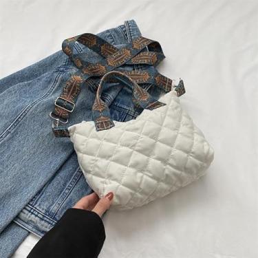 Imagem de Bolsa feminina com zíper, bolsa de ombro grande acolchoada com compartimentos para viagens, trabalho, academia (branca)