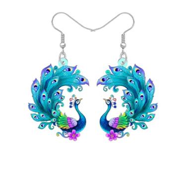 Imagem de Brincos de pavão azul fofos de acrílico para mulheres elegantes com pingente de pavão acessórios de decoração de pássaros para amantes de pássaros da natureza, berloques, Medium, Acrílico, Sem pedra