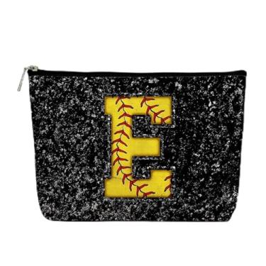 Imagem de Bolsa de maquiagem inicial, monograma, letra E, bolsa cosmética, bolsa com zíper, acessórios de softball, para meninas, mulheres, jogadoras, treinadoras, amigas, presentes de aniversário de formatura