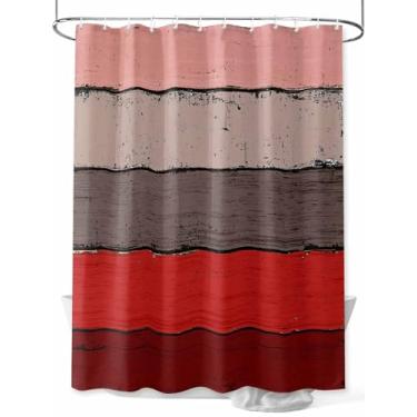 Imagem de Cortina de chuveiro vermelha vintage com listras para casa de fazenda, tecido impermeável, lavável, conjunto de cortinas de banheiro para decoração de banheiro, 91 x 182 cm de comprimento,