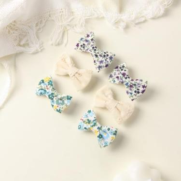 Imagem de 6 peças de laços de cabelo para mulheres design de laço de poliéster estampado floral grampos de cabelo bege verde grande acessórios de grampo de cabelo