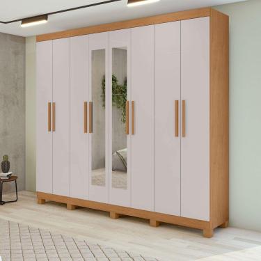 Imagem de Guarda-roupa New Andara 8 Pts 4 Gvts Com Espelho E Pés Lopas Amêndoa Clean Com Off White