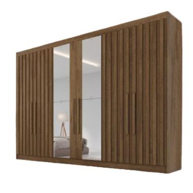 Imagem de Guarda Roupa 6 Portas Potente 4 Ripado Com Espelho 100% Mdf Braúna