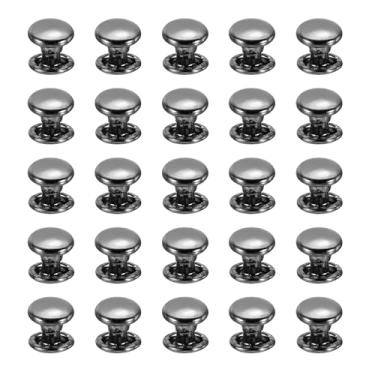 Imagem de PATIKIL Rebites de couro, 160 conjuntos de kits de rebites de tampa dupla de aço carbono acessórios de substituição para bolsas cintos roupas sapatos, preto (6 x 8 mm)