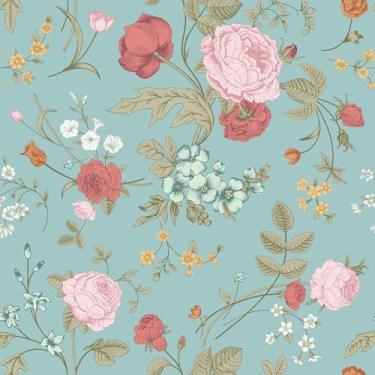Imagem de VEELIKE Papel de parede floral vintage azul rosa flor descascar e colar papel de parede para quarto de meninas 48 x 39 cm, papel de contato floral azul autoadesivo papel de parede rosa removível para