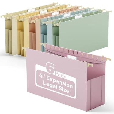 Imagem de Ansook Pastas de arquivo suspensas de plástico tamanho legal, pasta de arquivos resistente de 10 cm de grande capacidade com abas, pacote com 6 pastas expansíveis para armário de arquivo, pastas