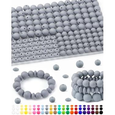 Imagem de 200 contas de silicone FIVEIZERO misturadas para fabricação de chaveiros, contas de silicone de lentilha redondas de 12 mm 15 mm e 12 mm para canetas, pulseira, colar, artesanato DIY (cinza claro)