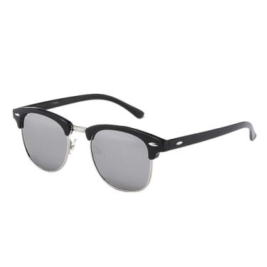 Imagem de Óculos de Sol Semi-Aro Masculino Feminino Meia Armação Clássico UV400, C03 Preto Prata