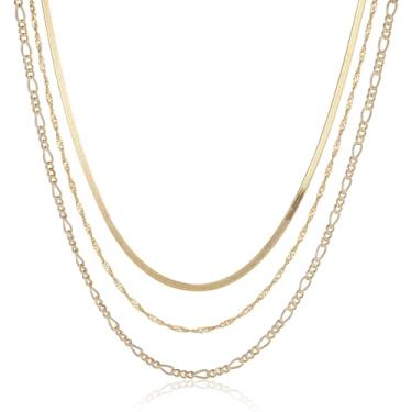 Imagem de Kyerlyn Colar em camadas para mulheres, banhado a ouro 14k, colar espinha de peixe, camada dupla, conjunto de colar de corrente de cobra de camada dupla, colar gargantilha grossa de ouro para meninas, Latão, Sem Pedra Preciosa