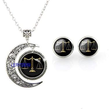 Imagem de LERYDESI Balanço de mesa série de joias colar colar lua pingente escalas brincos escala pulseiras símbolo da justiça legal presente para advogado, Vidro Metal Vidro Metal corda