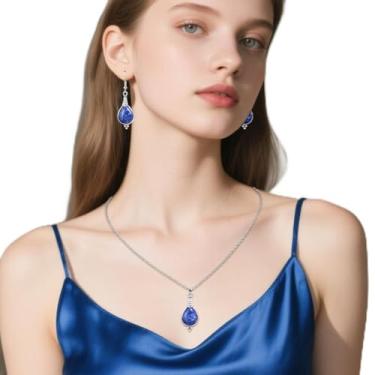 Imagem de 1 conjunto de brincos de colar de pedra azul lágrima, conjunto de brincos com pingente boêmio para mãe, esposa, noiva, dama de honra, festa, aniversário, festival, joias elegantes, presentes, 52 x 15