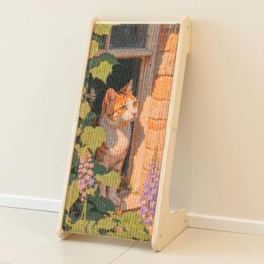 Imagem de PETKARAY Arranhador para gatos em forma de L, rampa para arranhar gatinhos de sisal, almofada vertical de 64,5 cm para gatos internos, protetor de móveis com erva de gato, padrão de janela