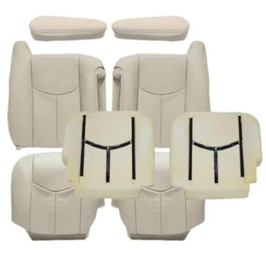 Imagem de GXARTS Capa para assento traseiro e inferior e superior do lado do motorista e do passageiro e almofada de espuma e capa de apoio de braço 522 52i caramelo claro compatível com Chevy Suburban Tahoe