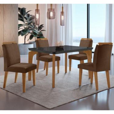Imagem de Conjunto Mesa Liz 120cm Com Vidro 4 Cadeiras Athenas Mod... Vel. Marrom Grafite Imbuia Serig. Grafit