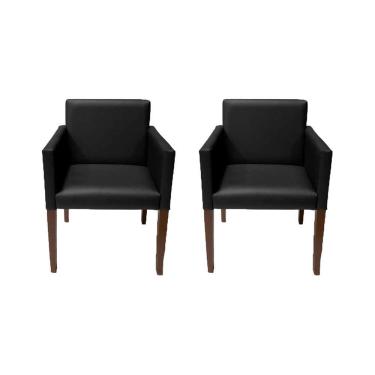 Imagem de Kit 2 Poltronas Nina Executiva Em Tecido Sintético Preto Pé Maderia Maciça Marrom - Cor: Marrom