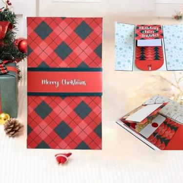 Imagem de Livreto feito à mão para cartões comemorativos de Natal em cascata - Cartão de feriado interativo exclusivo com 5 painéis suspensos - Suporte de vale-presente para família e amigos (vermelho)