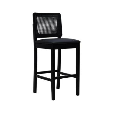 Imagem de Banqueta Alta Bistrô Madeira Maciça Lyon Assento Estofado Encosto Telinha - Preto Corano Preto