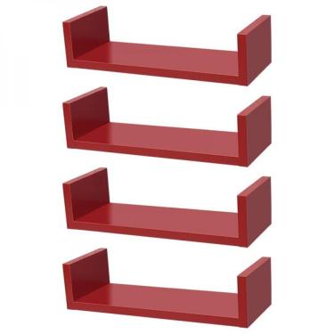Imagem de Kit 4 Prateleiras U 40 X 15cm Vermelha Suporte Invisível
