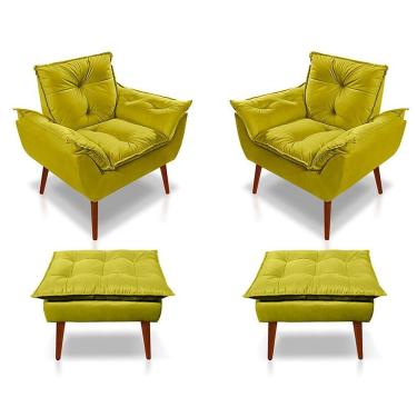 Imagem de Kit C/02 Poltronas Opala + 02 Puff Opala Elegante Suede Amarelo