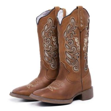 Imagem de Bota Texana Country Cano Alto Couro Legítimo Premium Bico Quadrado Bea