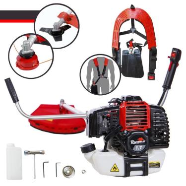 Imagem de Máquina de Corta Grama Lateral À Gasolina Toyama RT43L 43cc 1,7HP de Potência 2 Tempos Alta Rotação Completa Com Carretel Nylon + Faca 3 Pontas
