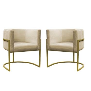 Imagem de Kit 2 Poltronas Reforçadas Decorativa Sala Carla Base Ferro Dourada Suede