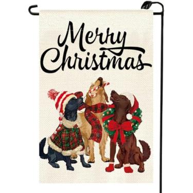 Imagem de Cães Feliz Natal Bandeira de jardim 30,5 x 45,7 cm Vertical Dupla Face Guirlanda Natal Inverno Pequenas Bandeiras Casa de Fazenda Decoração Externa Para Quintal SD21