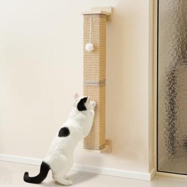 Imagem de PETKARAY Poste de arranhar montado na parede, arranhador de sisal de 76 cm para gatos internos, arranhador quadrado para gatos com bola de brinquedo, almofada de sisal grande para arranhar na parede