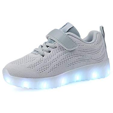 Imagem de Tênis infantil AoSiFu com luzes para crianças, meninas, meninos, respiráveis, LED, piscando, carregador USB, A-grey, 4 Big Kid