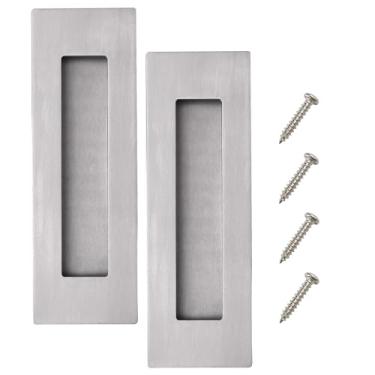 Imagem de Vancoho Puxador de porta de bolso embutido de 15 cm, puxador retangular de aço inoxidável para porta de celeiro de armário deslizante, ferragens retangulares (aço escovado, pacote com 2)