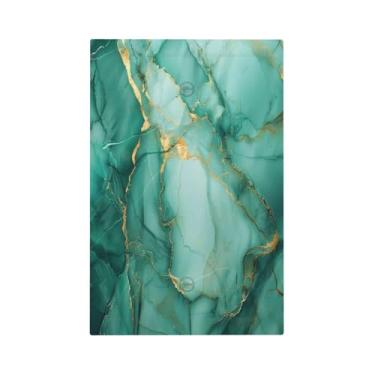 Imagem de DWBGUO Capa decorativa de placa de interruptor com textura de mármore de pedra preciosa verde turquesa ouro 1 gangue sem dispositivo único capas de tomada em branco para placa de parede capas de