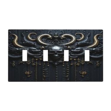 Imagem de Capa para interruptor de luz, fantasia sombria de meados do século, crânio gótico, terror, 4 gangues, quadriciclos, interruptores decorativos, placas de parede elétricas para decoração de banheiro e