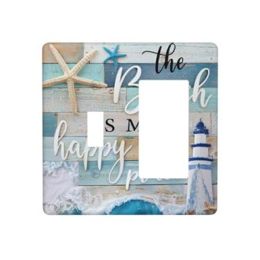 Imagem de JDAKHD Conjunto de placa de parede Coastal 2-Gang Toggle & Decorator vintage praia estrela do mar e citação náutica, interruptor basculante tema mar + capa de tomada Gfci para escritório, varejo e