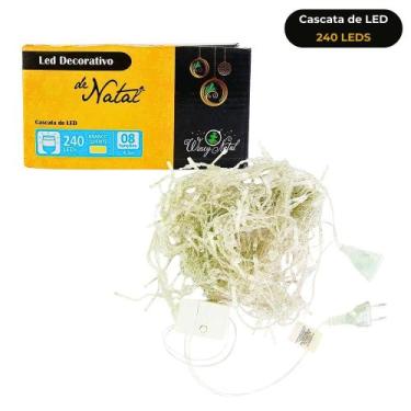 Imagem de Cascata Pisca Pisca de Luz 240 LEDs 4,3m Iluminação Branco Quente 220V