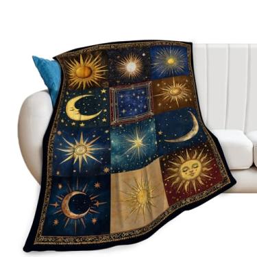 Imagem de Cobertor de sol e lua, cobertor celestial, presentes de bruxa, cobertores de estrela, pelúcia de flanela de lã para mulheres, homens, meninos, meninas, adultos, roupa de cama macia para sofá-cama