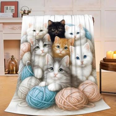 Imagem de Cobertor de gato fofo presentes de gato para mulheres meninas cobertor para amantes de gatos lã felpuda macia flanela gatos pelúcia roupa de cama quente para crianças adultos 102 x 127 centímetros