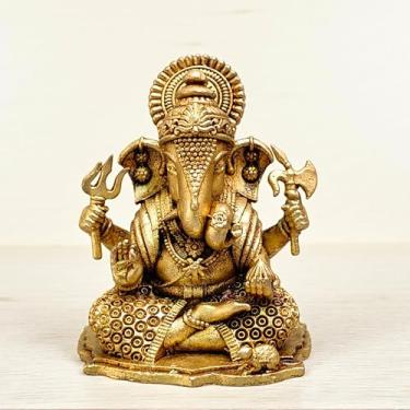 Imagem de craftslook Lord Ganesha Brass Idol 5 cm – Estátua de Ganpati Hindu com Acabamento Antigo para Templo Doméstico, Mesa de Escritório, Sala Puja e Decoração Festiva – Estatueta de Deus Indiano Auspicioso