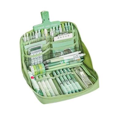 Imagem de Estojo de lápis de grande capacidade em tecido verde de 12 camadas Cha