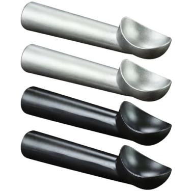 Imagem de Conjunto de 4 colheres de liga metálica, 2 colheres de sorvete pretas e 2 cinzas, design ergonômico aquecido em alumínio para servir facilmente alimentos duros e sobremesas congeladas