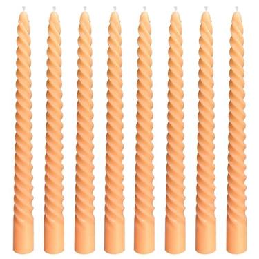 Imagem de Conjunto de 8 velas cônicas em espiral laranja de 25,4 cm, castiçais sem cheiro de 25 cm para decoração de casa, queima de 6 a 7 horas