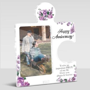 Imagem de MQCLYSG Porta-retrato de aniversário de casamento, quebra-cabeça, presente romântico para namorado, namorada, recém-casado, exibição de foto 10 x 15 cm