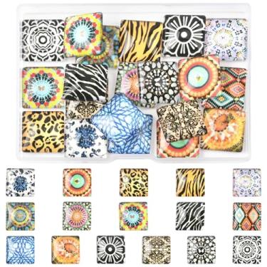 Imagem de MakemadeDIY 20 peças 20 mm quadrado mosaico azulejo vidro cabochão flor padrão de azulejo impresso cúpula cabochão para foto, pingente, brincos, colar, pulseira, chaveiro, anéis, joias, artesanato DIY
