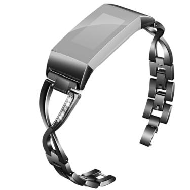 Imagem de Pulseira de corrente de metal ajustável para Fitbit Charge 2, pulseira de substituição de liga de zinco com elos para ajuste personalizado, preta