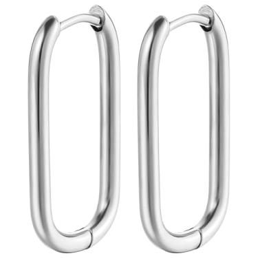 Imagem de LUMINFLY Brincos femininos de argola oval de prata esterlina de 23 mm, design leve e grosso, aço inoxidável