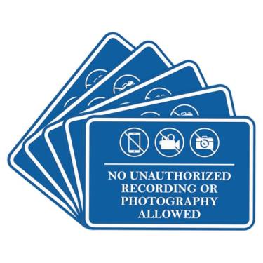 Imagem de Moldura clássica sem gravação não autorizada ou fotografia permitida placa de porta ou parede Material durável | Fácil instalação (azul) - Grande (pacote com 5)