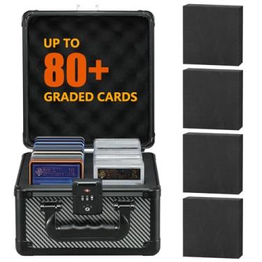 Imagem de wisvov Caixa de armazenamento para cartão graduado – Estojo para cartões colecionáveis com 4 divisórias de espuma, porta-cartões colecionáveis à prova d'água, compatível com PSA BGS CSG FGS até 80+