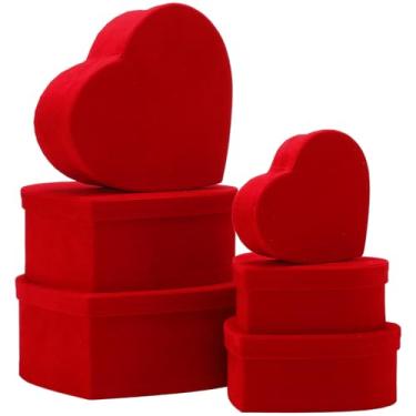 Imagem de Cholemy 6 caixas de presente de Natal com tampas, caixas de ninho de Natal empilhadas, design clássico de Natal em 6 tamanhos variados para presente de embrulho decorativo (em forma de coração de