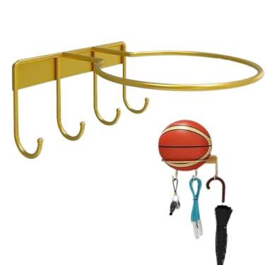 Imagem de Shakven Rack de armazenamento de bolas de parede, display de armazenamento de bolas de metal | Suporte organizador de parede de metal - Suporte de bola de metal com ganchos para basquete, futebol,