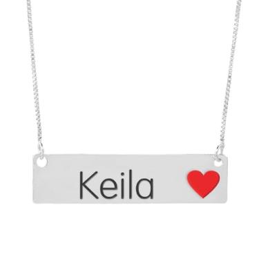 Imagem de Colar Semijoia Nome Personalizado Coração Resinado Keila Banhado em Prata 1000-999001900