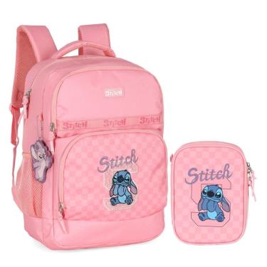 Imagem de Kit Mochila + Estojo Stitch Rosa – Luxcel Oficial Disney